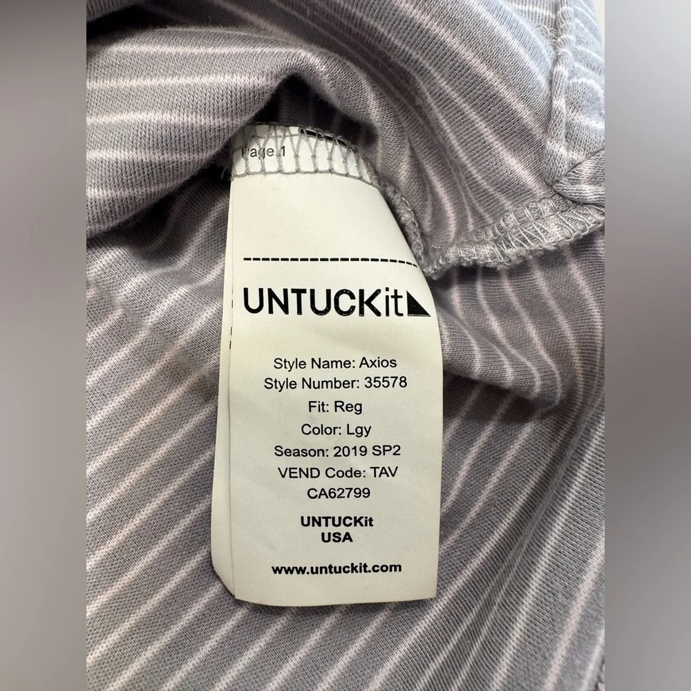 UNTUCKit Men’s Axios Gray & White Striped 100% Cotton Polo Size XLG Comfort - Picture 4 of 7